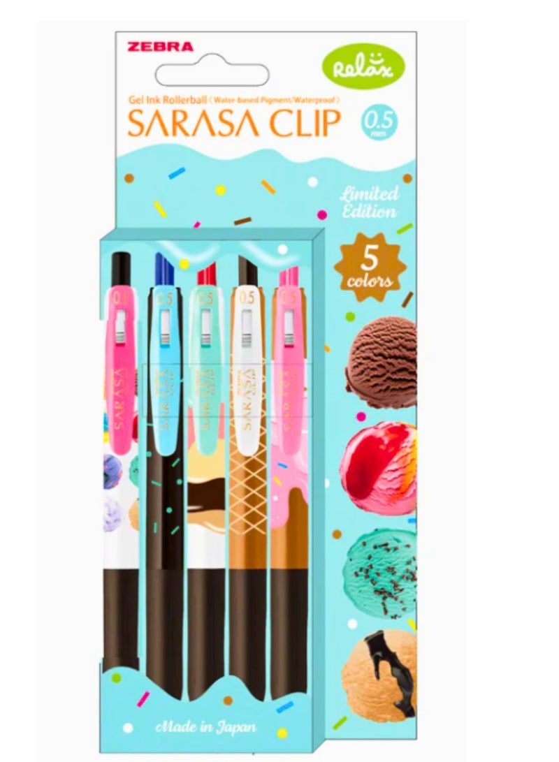 ZEBRA SARASA Clip 0.5mm Gel Ink Roller Ballpen Set of 5 | Ice cream - Image 1